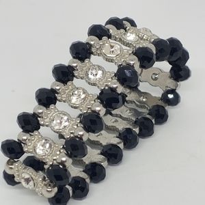 Black Bead and Rhinestone Stretch Bracelet